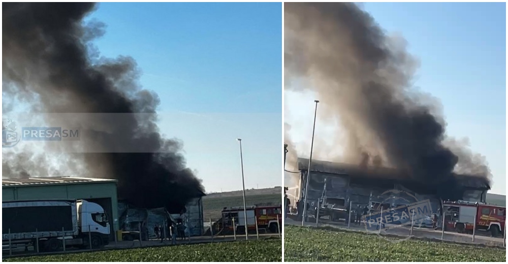 FOTO/VIDEO. Incendiu la un atelier auto din Satu Mare. Mobilizare a pompierilor