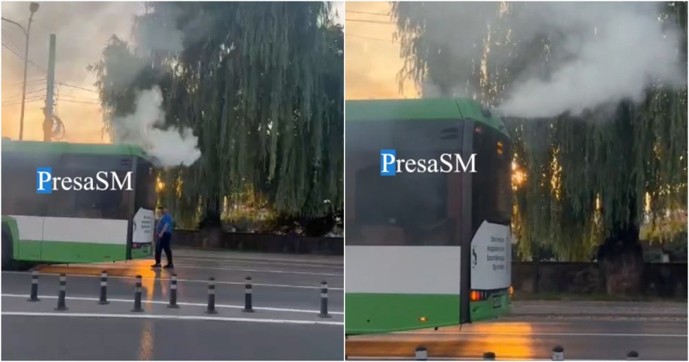 VIDEO. Panică pe Podul Decebal din Satu Mare. Un autobuz hibrid a început să scoată fum în mers