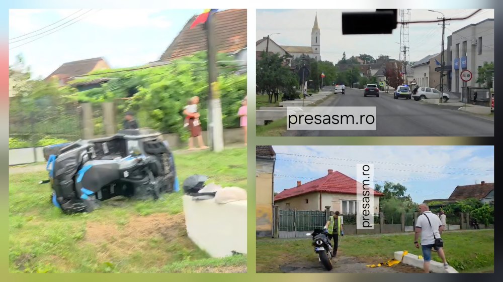 FOTO/VIDEO. Accident pe DN 19A, în Ardud. O femeie pe ATV a ajuns la spital după ce a intrat în coliziune cu un motociclist