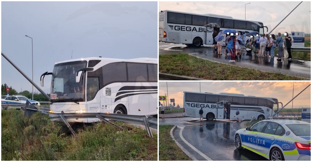 FOTO. Autocar cu zeci de pasageri, inclusiv copii, implicat într-un accident în municipiul Satu Mare