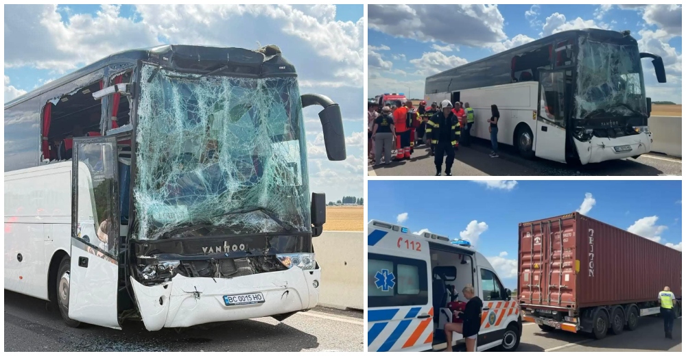 FOTO/VIDEO. Accident grav între un autobuz cu 35 de copii și un TIR. Planul Roșu de Intervenție, 12 victime la spital